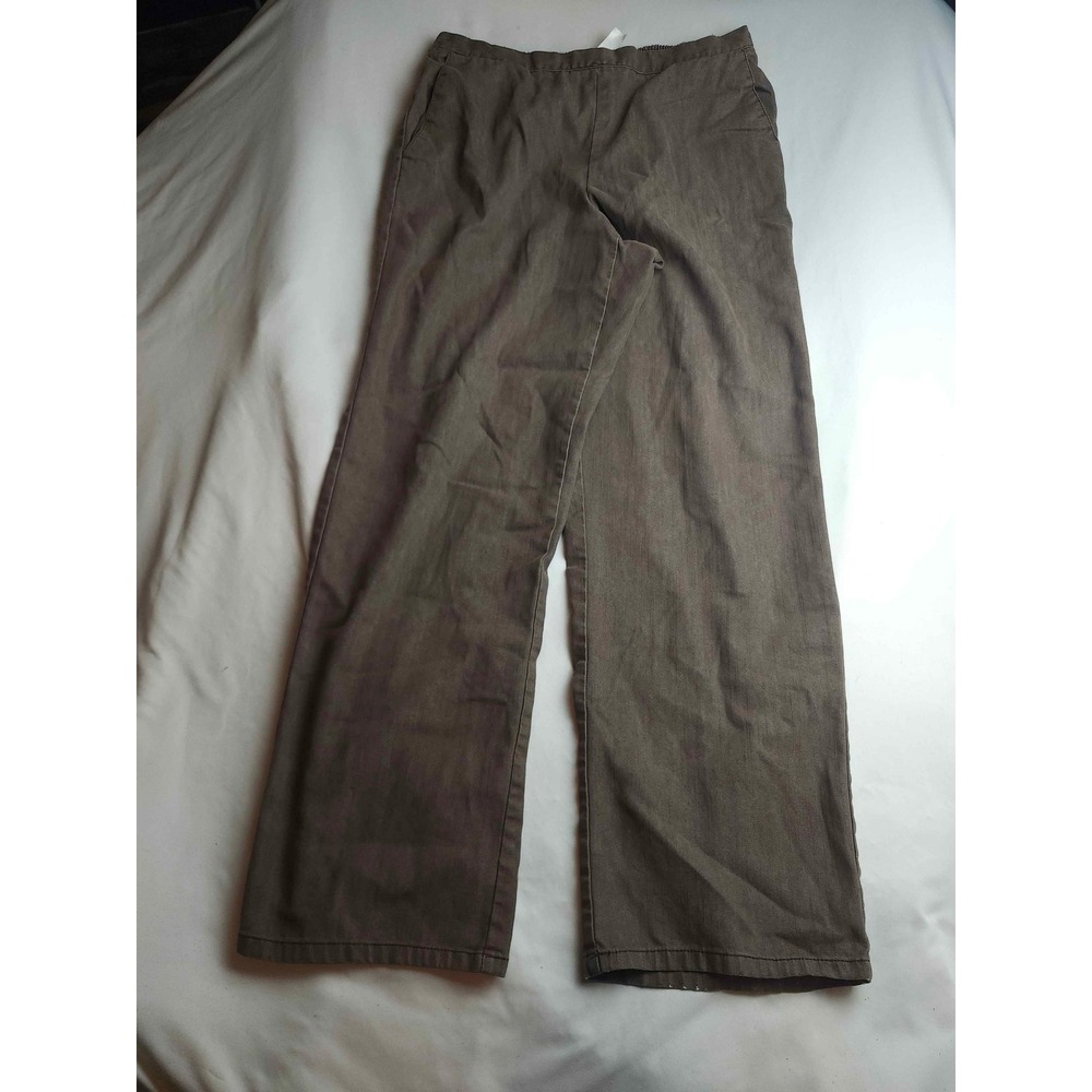 Alfred Dunner Womens Brown Elastic Waist Straight Leg Pants Size 12 Ramie Cotton